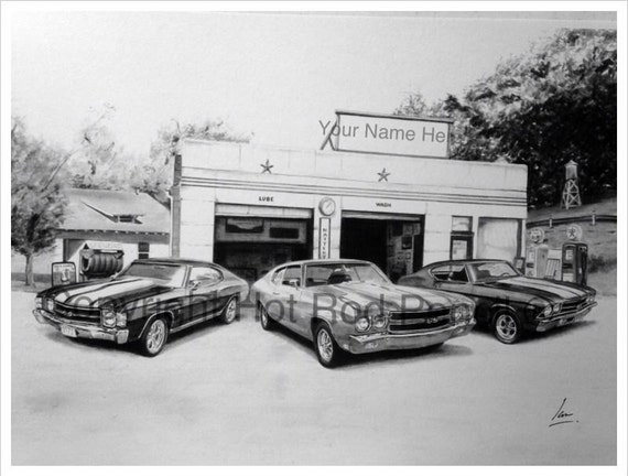 69-70-71 Chevy Chevelle Customized Pencil Drawing Print