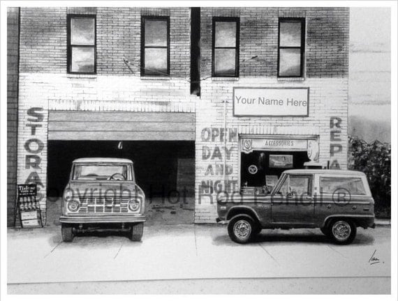 Ford Bronco Customized Pencil Drawing Print