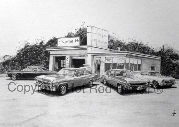 68-69-70-71-72 Chevy Nova Customized Pencil Drawing Print