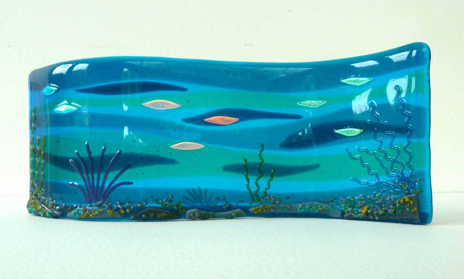 fused glass panel OCEAN DEPTHS curved by fusedglasscouk on Etsy