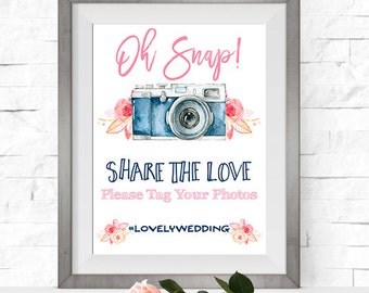 Wedding Hashtag Sign. Printable Wedding Social Media Sign - BL01
