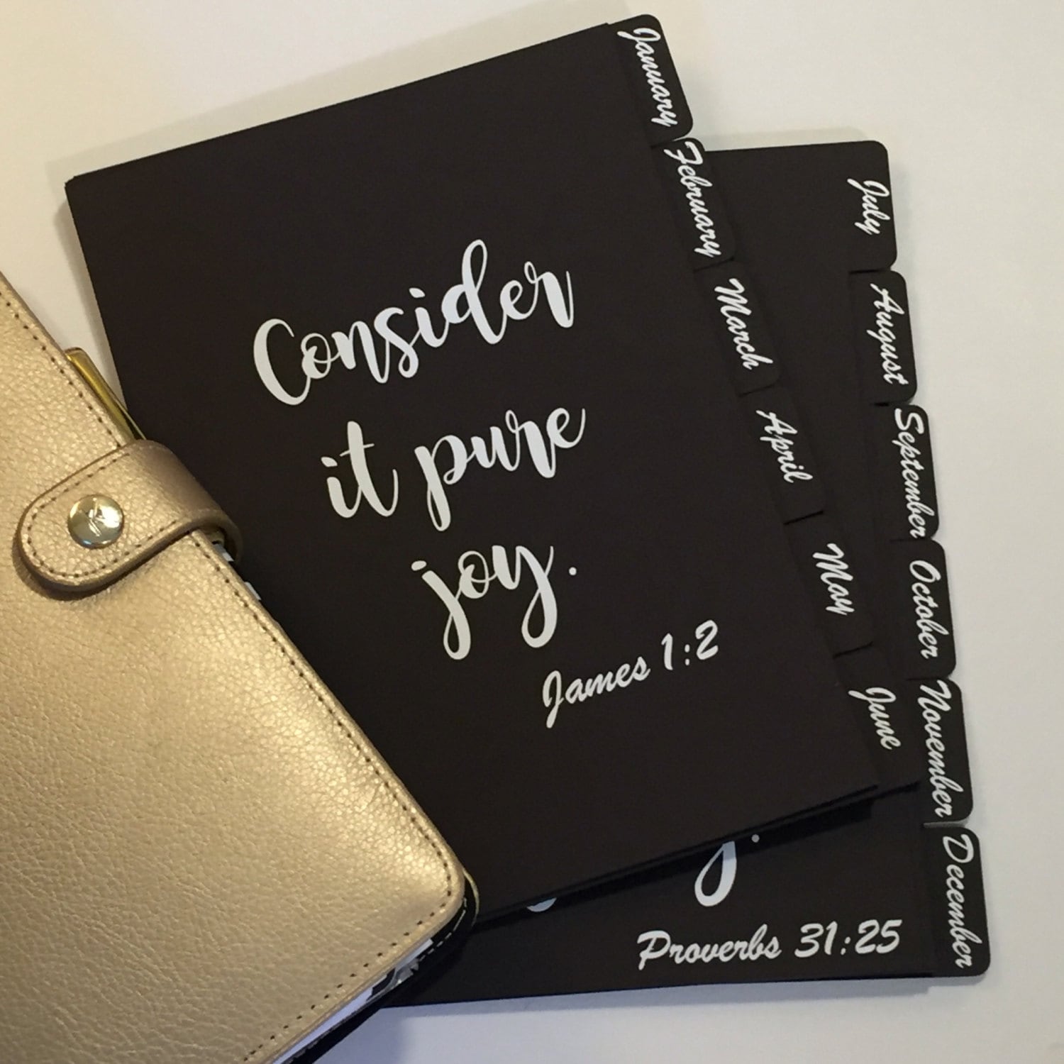 12 Tab CUSTOM Black Planner Dividers / A5 and Personal