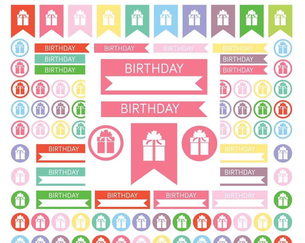  Birthday  Planner Stickers  Printable  Planner stickers  Set