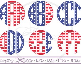 Circle monogram fonts SVG for Cricut, SVG 4th of July, EPS Vector files, Vinyl Cut files, stars and stripes svg Alphabet font for cut files