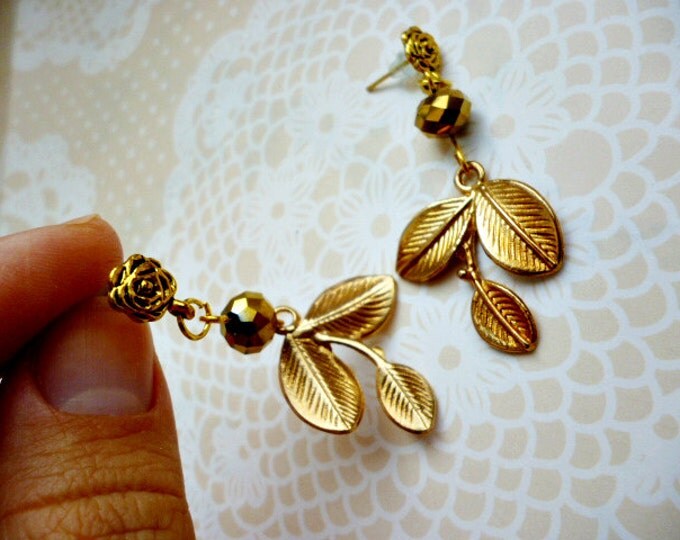 Gold Filigree Crystal Earrings Boho Chic Bohemian Leaves Dangle Earrings Moroccan Earrings Gift for Wife Gift for Her Christmas Gift