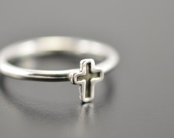 Tiny cross ring, Cross ring, Christian ring, Promise ring, Faith ring, Her gift, Sterling silver ring, Silver cross ring, Stacking rings