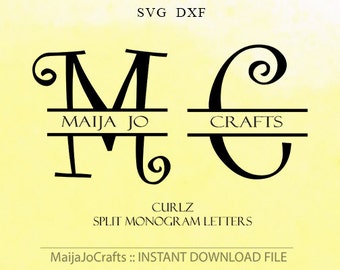 Split letter monogram SVG file DXF, Digital svg font Alphabet Silhouette Cameo font Cricut fonts Cricut designs Monogram Font Svg fonts