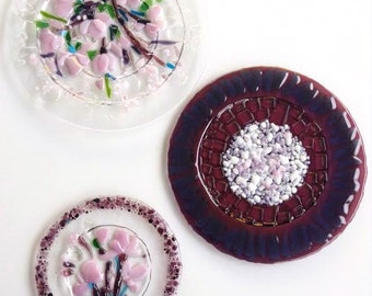 Decorative Wall Plates Set fused glass wall art | etsy Decorative Wall Plates Set fused glass wall art | etsy