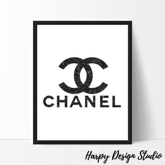 Chanel Logo Fashion Coco Chanel Print Black Glitter Coco