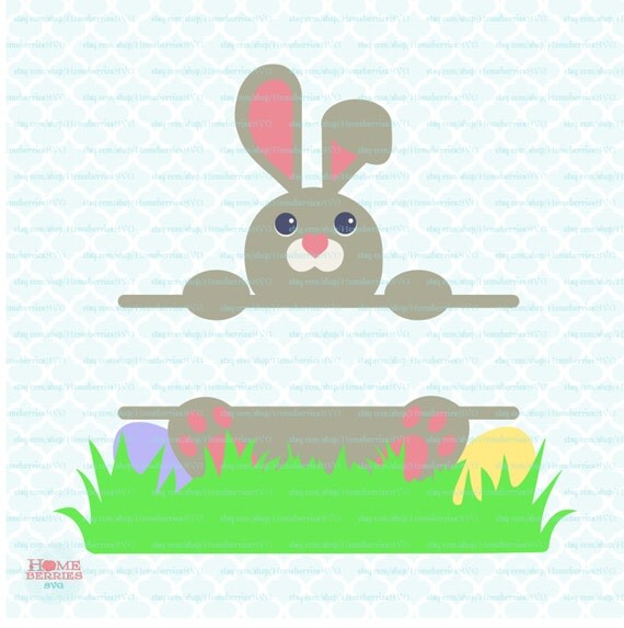 Easter Bunny Split Frame svg Bunny in Grass svg Monogram Split