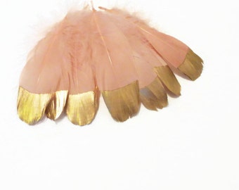 Gold Dipped Feathers, Peach and Gold Feathers, Peach Feathers, Feather Wedding Garland, Decorative Feathers, Party Supplies