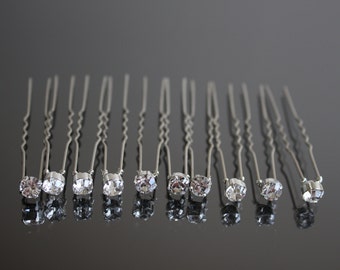 Swarovski Crystal Hair Pins (Silver Plated) Set of 5, 10 or 15. 4mm or 6mm crystals. Bridal Hair Accessories. Wedding Hair Accessories