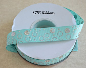 7/8" Aqua ribbon, aqua dots ribbon, aqua grosgrain ribbon, US Designer ribbon, Aqua foil ribbon