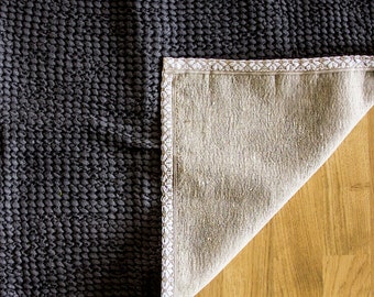 Bath mat.Linen bath rug. Dark Grey/Charcoal/Double/ Textured Linen / Feet Massage mat/handmade/sauna mat/vegan rug