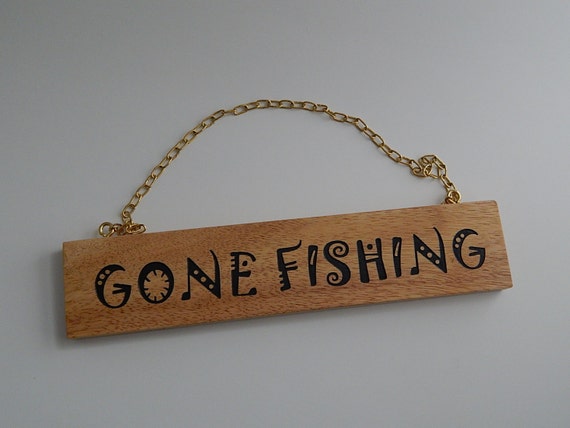 Gone Fishing Carved Wood Sign Reclaimed Wood 11 X 2