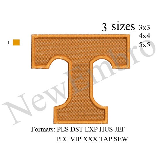 University of Tennessee T logo embroidery design by NewEmbro