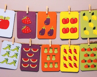 Numbers Flash Cards with Fruits and Veggies