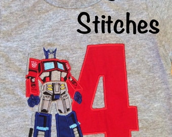 Appliqued Transformers Optimus Prime Birthday Shirt