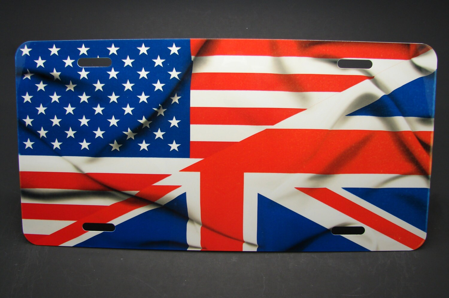 BRITISH AMERICAN Flag Metal Car License Plate Union jack Stars