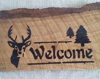 Woodburned Rough Sawn Welcome Plaque Wood Burning Pyrography