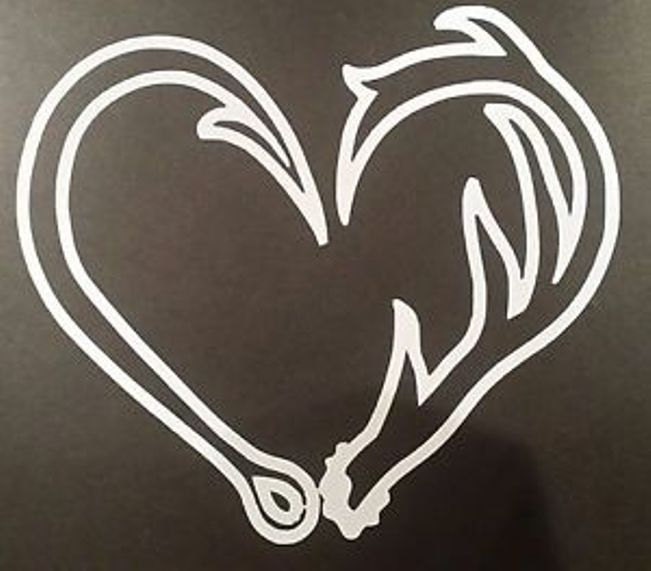 Custom Hook and Antler Heart Shaped Vinyl Decal