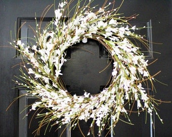 Forysthia White wreath, Spring wreath , berry wreath ,Forysthia wreath, white berry wreath ,summer wreath
