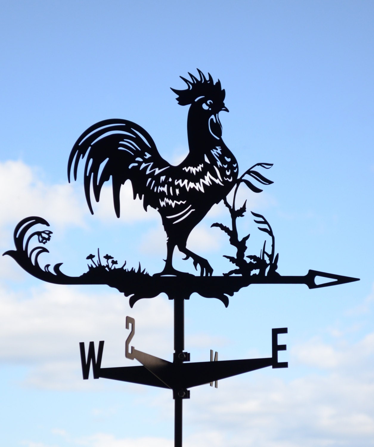 Rooster Chicken Metal Weathervane Roof Mount Wind Decor