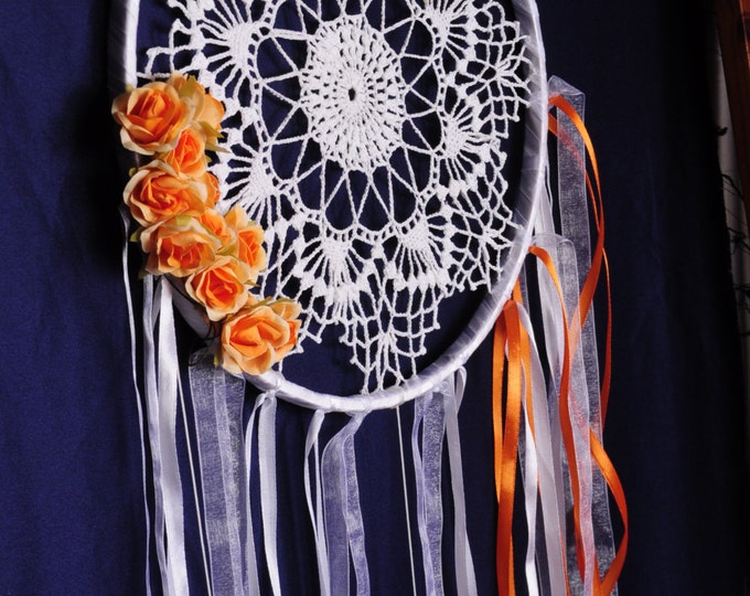 Dreamcatcher white Dream Catcher Orange roses Dreamcatcher New Dream сatcher gift idea dreamcatchers boho dreamcatcher wall handmade mobile