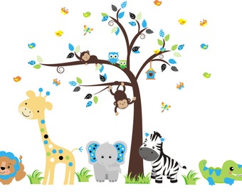 Kids Room Animal Stickers - Safari Jungle Decals - Elephant Wall Decal - Nurery Room Decals - Nature Wall Decals - High Quality - 84" x 120"