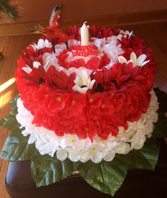 Silk flower Birthday Cake grave decoration