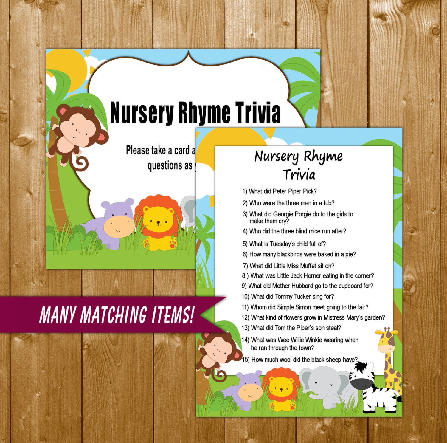 Safari Nursery Rhyme Quiz Baby Shower Games by ShowerPrintables