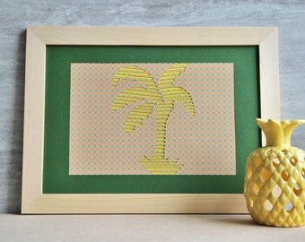 Displays Graphic-papier-poster-jaune-decoration-cadeau-a4-palmier-cocotier-arbre-exotique-paper cut-