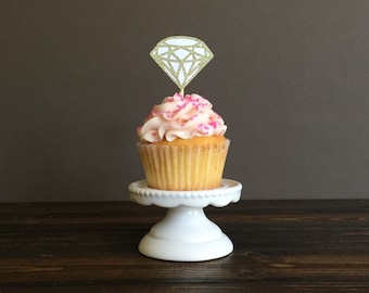 Diamond Cupcake toppers, bridal shower cupcake toppers, bridal shower decorations, wedding cupcake toppers, engagement party decorations