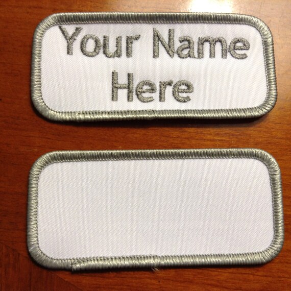 Custom Personalized Embroidered Name Tag Patch White/Grey