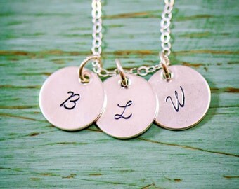 Sterling Silver Handstamped Initial Charm Necklace • Dainty Initial Charms • Small Initial Charm Jewelry • Initial Tags • Simple Initials