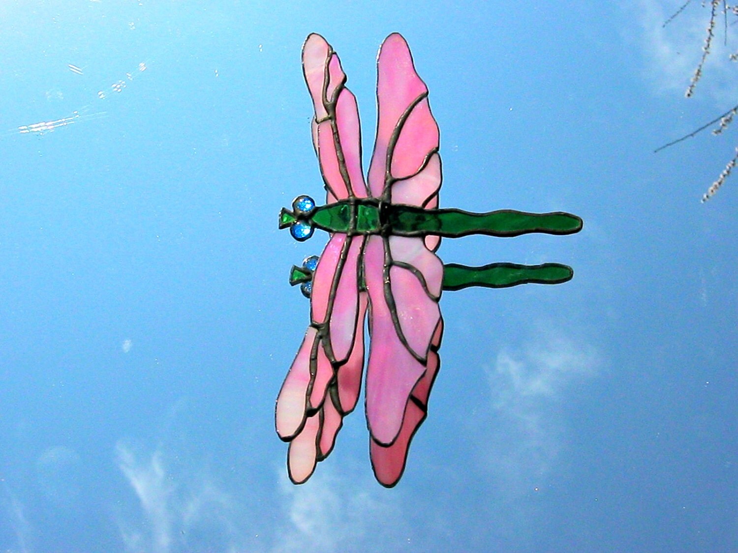 Stained glass dragonfly suncatcher 3 d glass dragonfly Pink