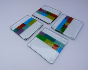 Fused Glass Coasters Clear Stripe