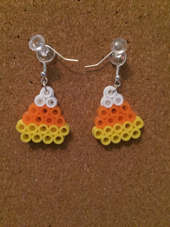 Items similar to Perler Bead Candy Corn Earrings on Etsy