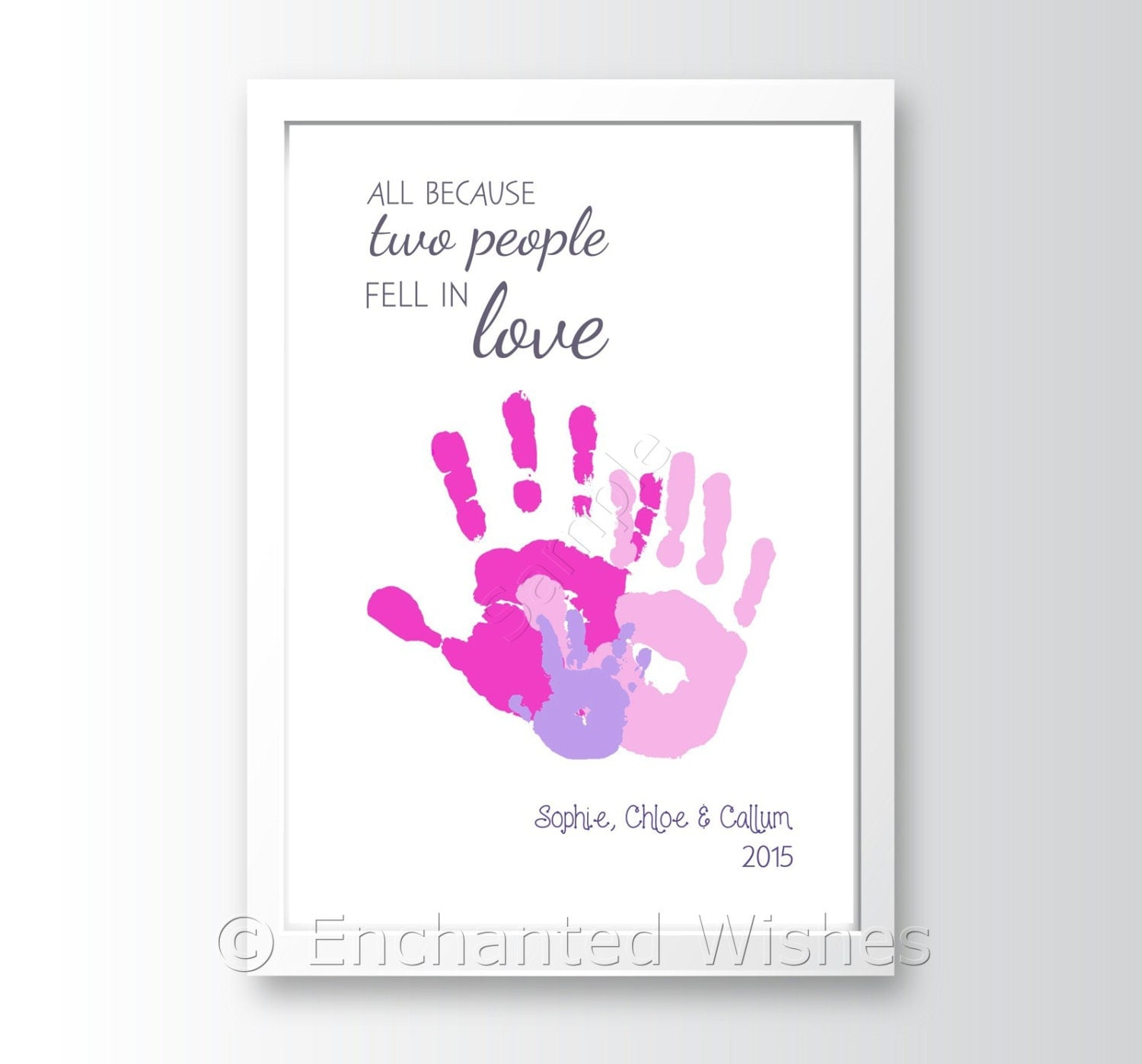 All Because Love Quote Handprint Art Print by EnchantedWishesUK