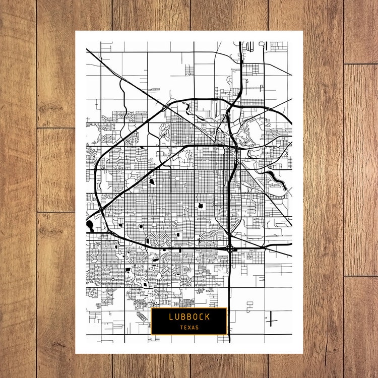 LUBBOCK Texas City Map Lubbock Texas Art Print by JackTravelMap
