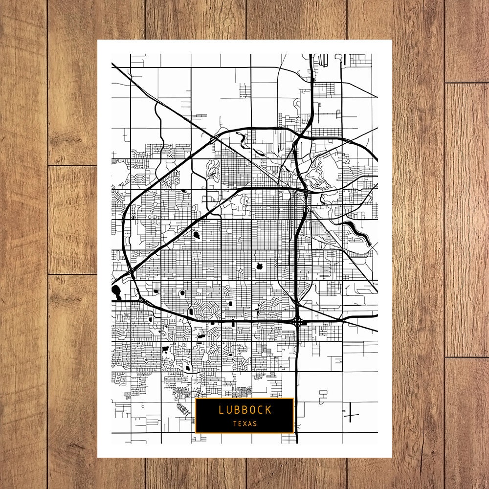 LUBBOCK Texas City Map Lubbock Texas Art Print by JackTravelMap