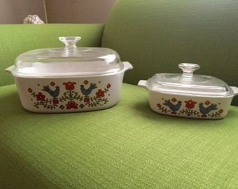 Vintage Corning Ware/Pyrex Country Festival Casserole Dishes with Lid Set of 2