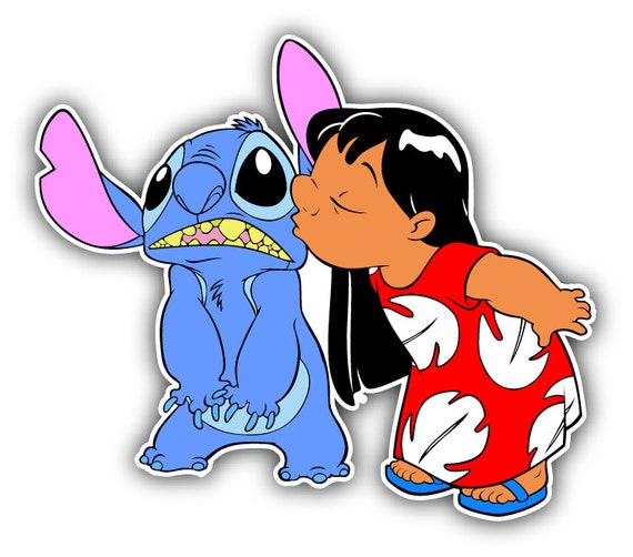 Lilo & Stitch Kiss Cartoon Car Bumper Sticker Decal by slonotop