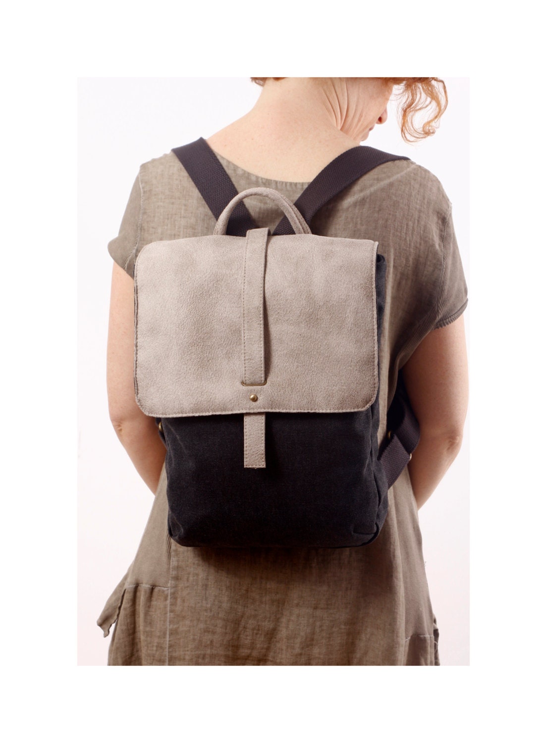 Canvas & Vegan Leather Backpack / Black Canvas Rucksack