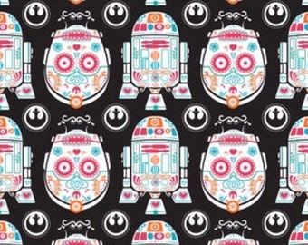 Sugar Skulls Star Wars Fabric with C3P0 and R2D2 - by Camelot Fabrics