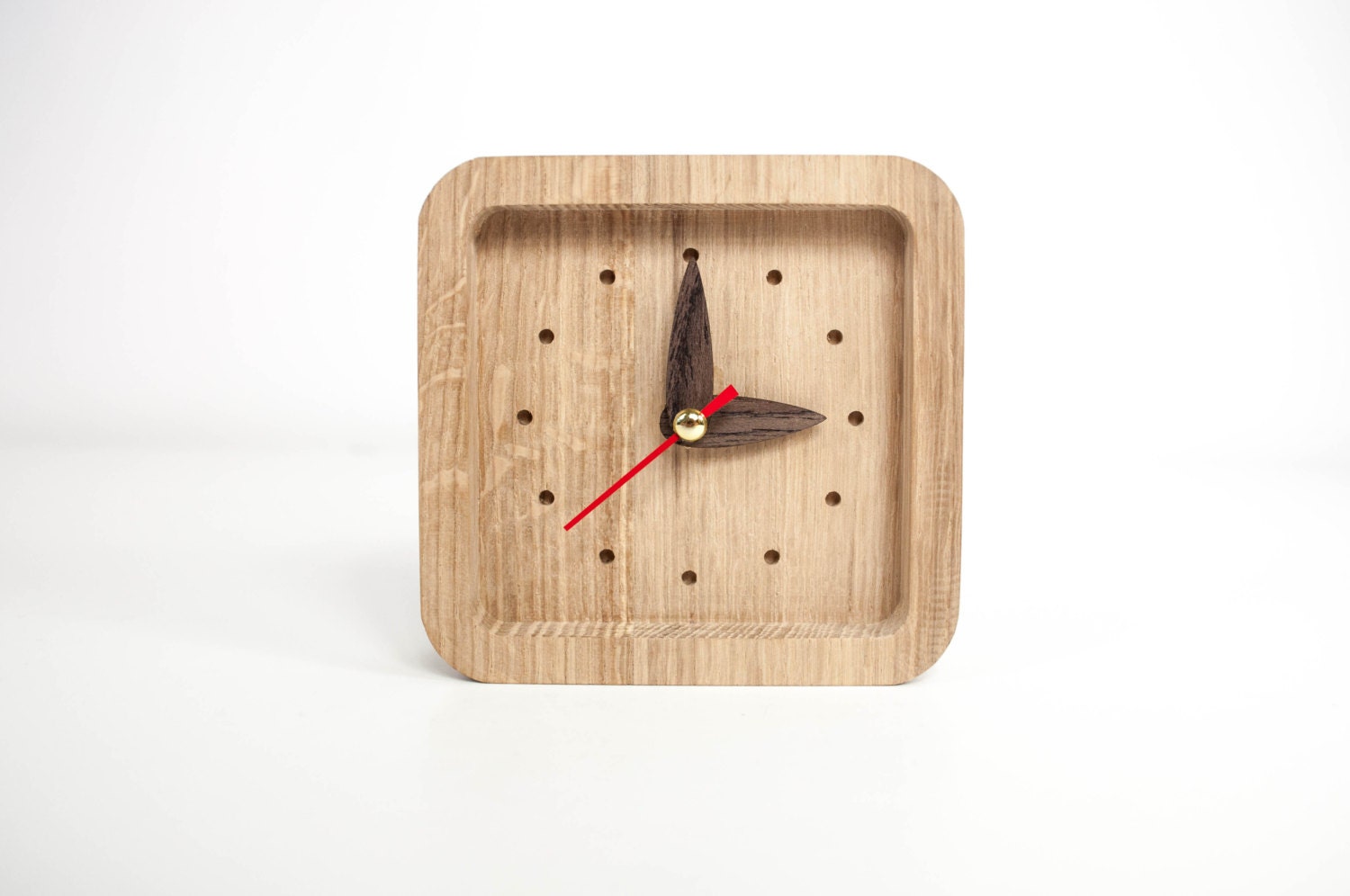 Small wooden desk clock Unique oak wood clock Square shape