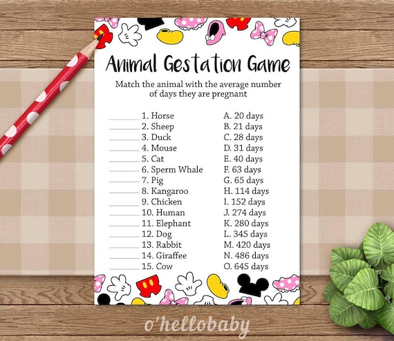 Disney Baby Shower Themes Animal Gestation Baby Shower Game Disney