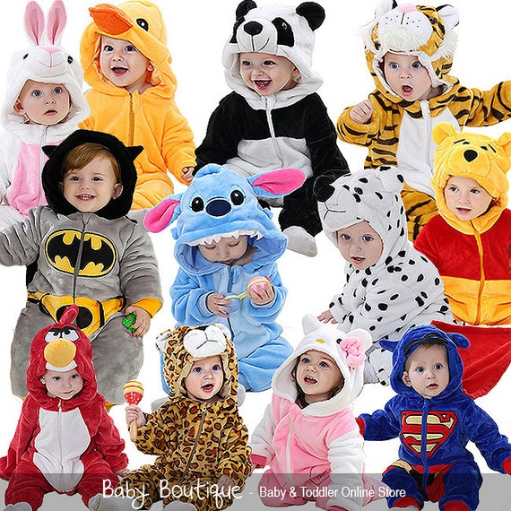 Cute Cartoon Charachters Warm Winter Fleece Baby Boy Girl Bodysuit Jumpsuit Snowsuit