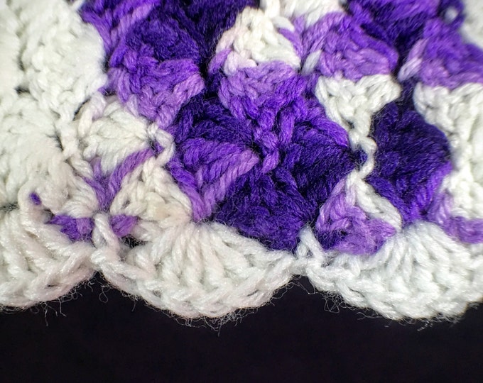 Crochet Throw Blanket | Purple White Striped Afghan