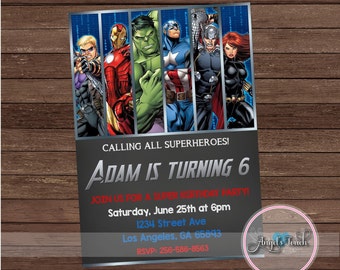 Avengers Party Invitation, The Avengers Birthday Invitation, Avengers Birthday Party Invitation, Super Hero Chalk Invitation, Digital File.